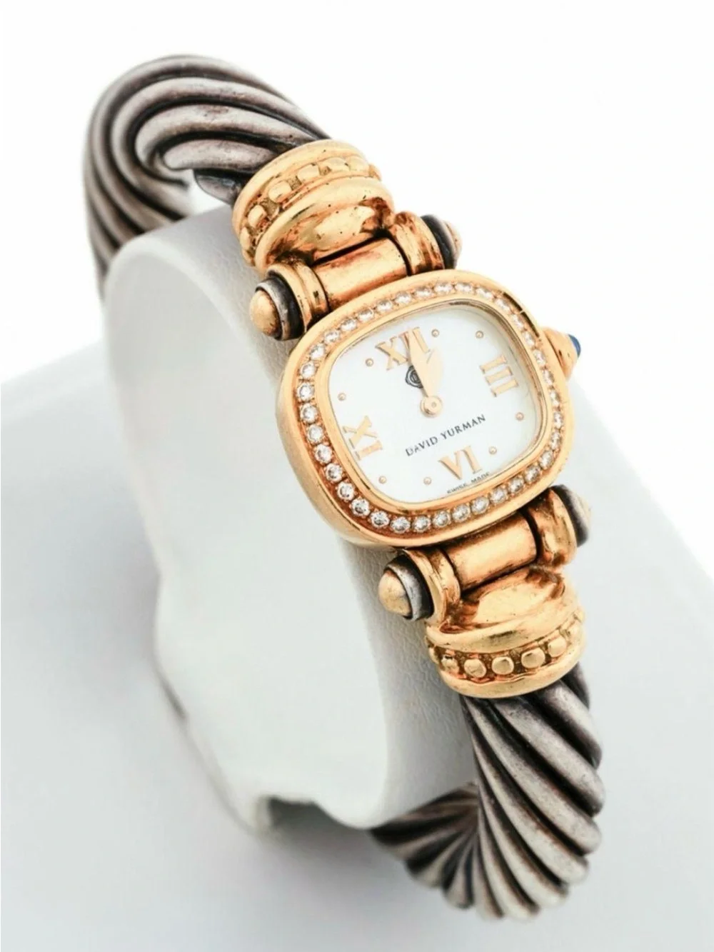 David Yurman t-21681 750 solid gold face Two-Tone Cable Bracelet SS/18kt